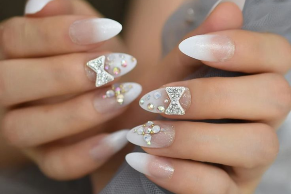 acrylic nails white glitter tips